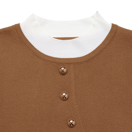 Damen Elegantes Strickoberteil mit kontrastierendem Hemdkragen EB