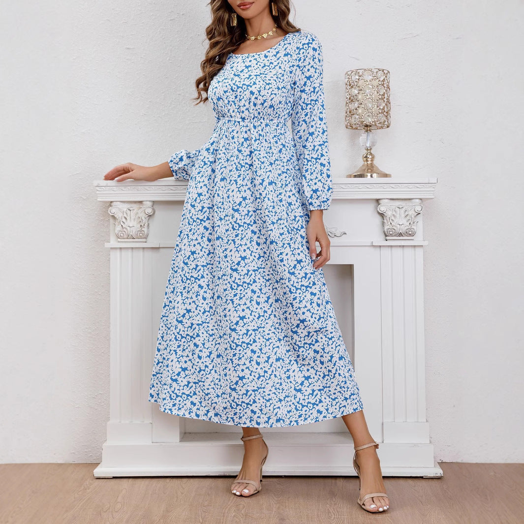 Damen Maxikleid mit Blumenmuster und Taillierung EB