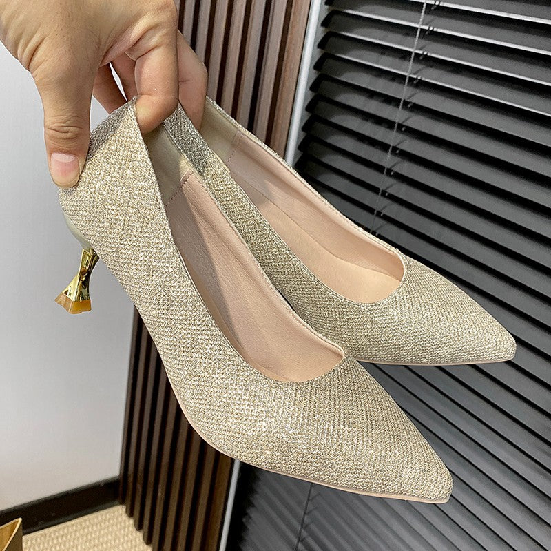 Damen Elegante Pumps mit funkelndem Akzent und geschwungenem Absatz EB