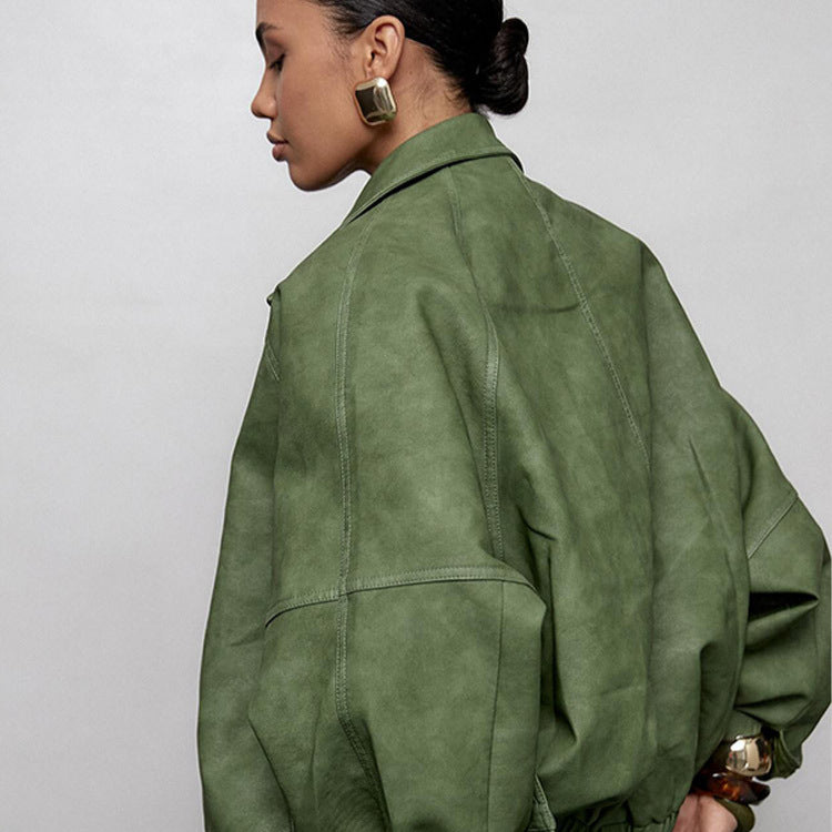 Damen lässige Oversized Jacke aus veganem Wildleder EB