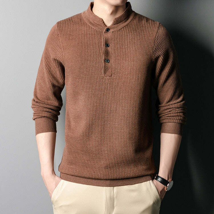 Herren Strukturierter Langarm-Pullover mit Knopfleiste EB