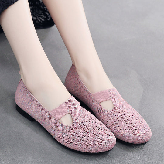 Damen atmungsaktive Slip-On Ballerinas mit elastischem Einschlupf und flexibler Sohle EB