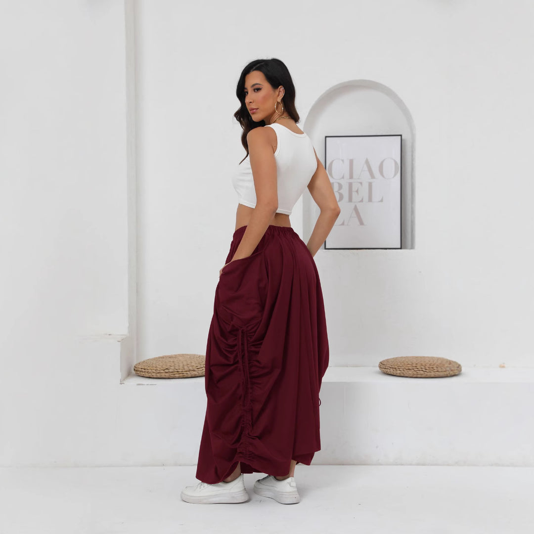Damen Maxirock mit seitlichen Raffungen und praktischen Taschen EB