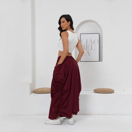 Damen Maxirock mit seitlichen Raffungen und praktischen Taschen EB