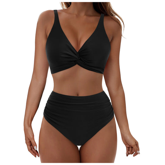 Damen Hochtailliertes Bikini-Set mit elegantem Wickeloberteil EB