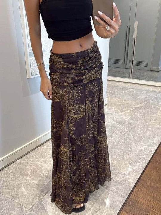 Damen Maxirock mit raffinierten Drapierungen und elegantem Paisleymuster EB