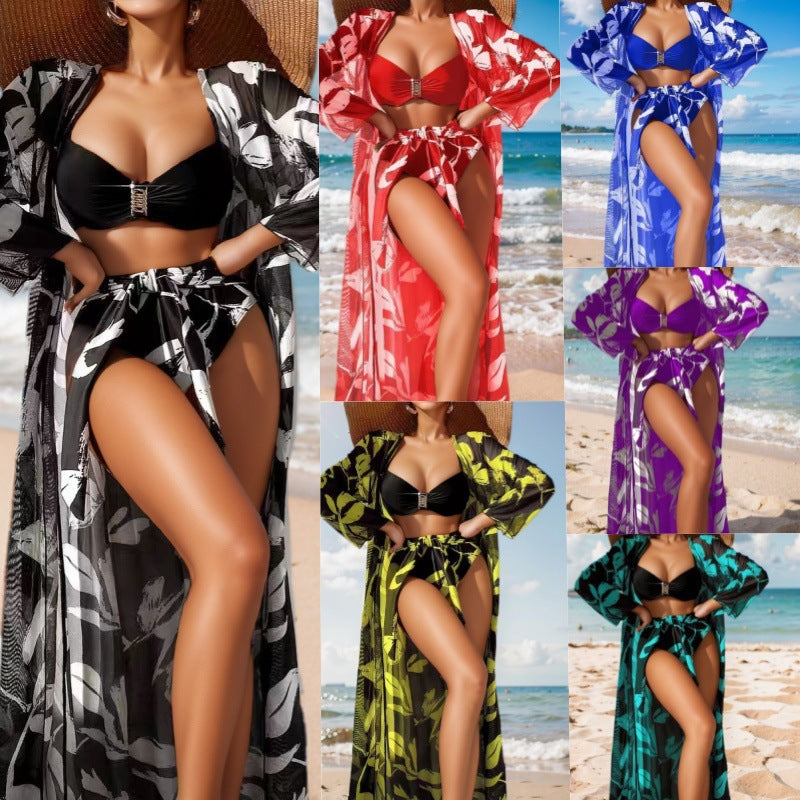 Damen Bikini-Set mit floralem Überrock und stilvollem Bandeau-Oberteil EB
