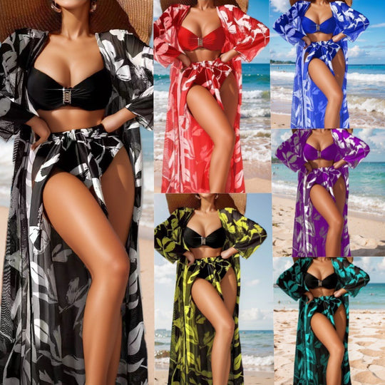 Damen Bikini-Set mit floralem Überrock und stilvollem Bandeau-Oberteil EB