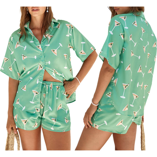 Damen Schlafanzug mit trendy Cocktail-Motiv EB