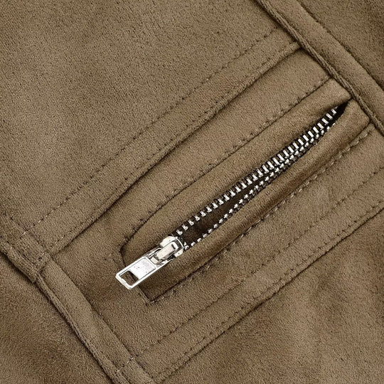 Damen modische Wildlederjacke mit tailliertem Schnitt und praktischen Taschen EB