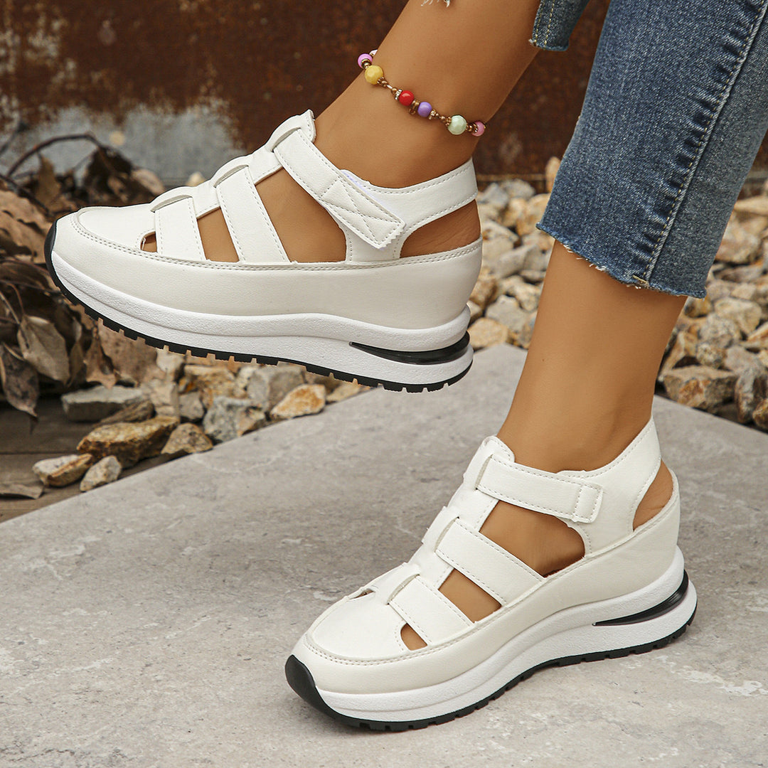 Damen Geschlossene Plateau-Sport-Sandalen mit geflochtenen Riemen und Klettverschluss EB