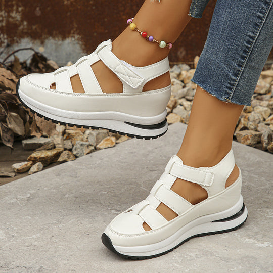 Damen Geschlossene Plateau-Sport-Sandalen mit geflochtenen Riemen und Klettverschluss EB