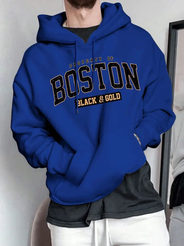 Herren Kapuzensweater mit auffälligem Boston-Print und weicher Innenseite EB