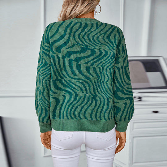 Damen modischer Strickpullover mit einzigartigem Wellenmuster EB