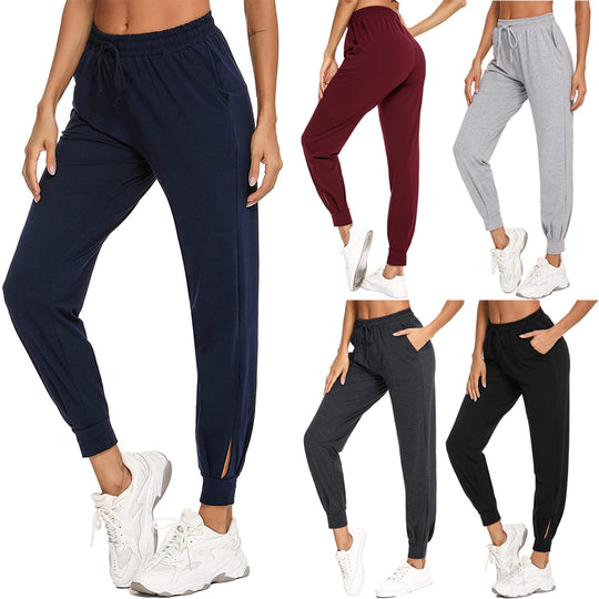 Damen Bequeme Sporthose mit elastischem Bund und seitlichen Taschen EB