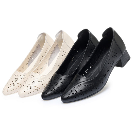 Damen Elegante Ballerina mit Luftdurchlässigem Design und Bequemem Blockabsatz EB