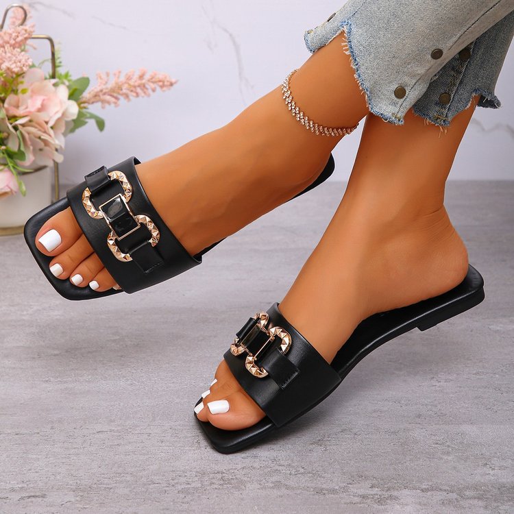 Damen Elegante Slip-On Sandalen mit dekorativer Schnalle EB