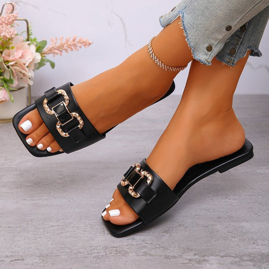 Damen Elegante Slip-On Sandalen mit dekorativer Schnalle EB