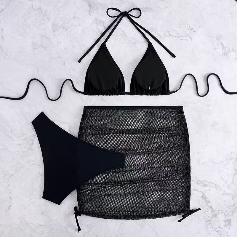 Damen Bikini-Set mit geflochtenem Rock und vielseitigem Triangel-Design EB