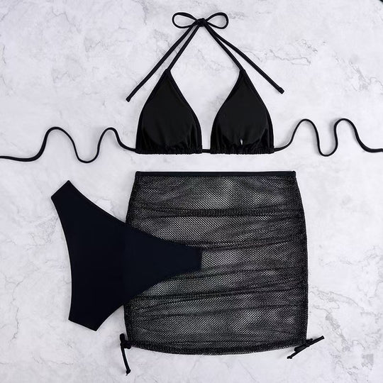 Damen Bikini-Set mit geflochtenem Rock und vielseitigem Triangel-Design EB