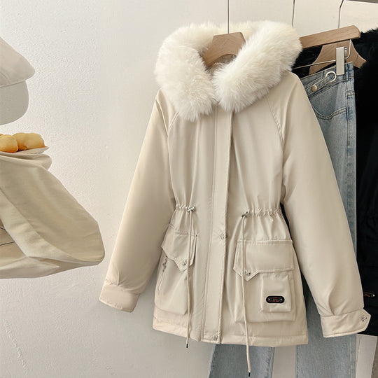 Damen Multifunktionale Winterjacke mit abnehmbarem Kunstfellkragen und regulierbarem Taillenzug EB