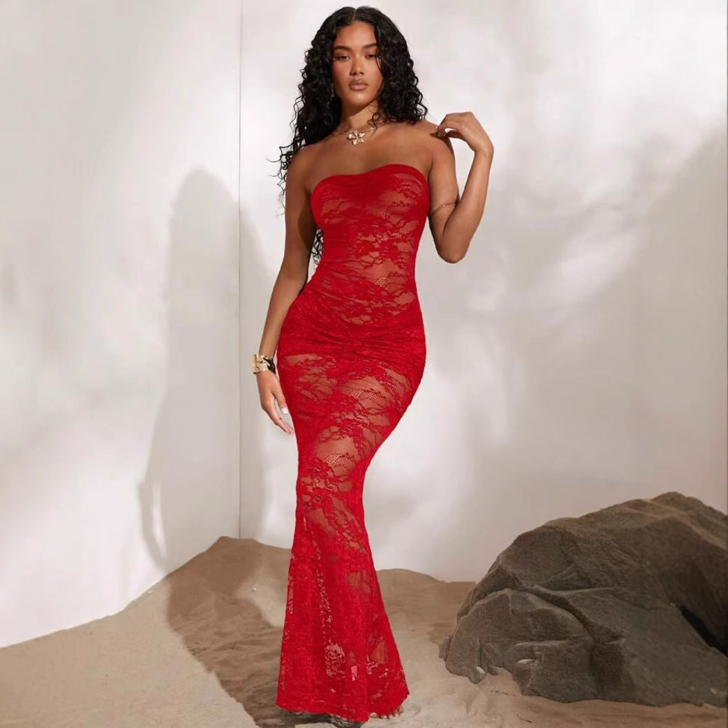 Damen Sexy Spitzenkleid mit figurbetontem Schnitt EB