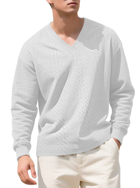 Herren nan strukturierter V-Ausschnitt Strickpullover mit Kabel- und Wabenmuster EB