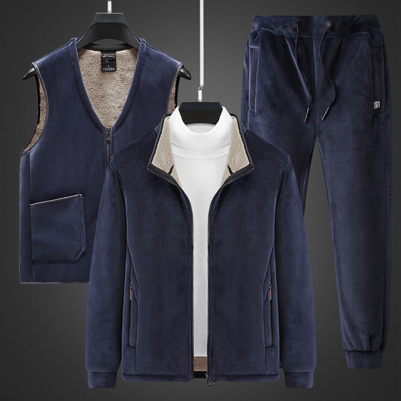 Herren dreiteiliges Thermo-Fleece-Set mit Reißverschlussjacke wattierter Weste und Jogginghose EB