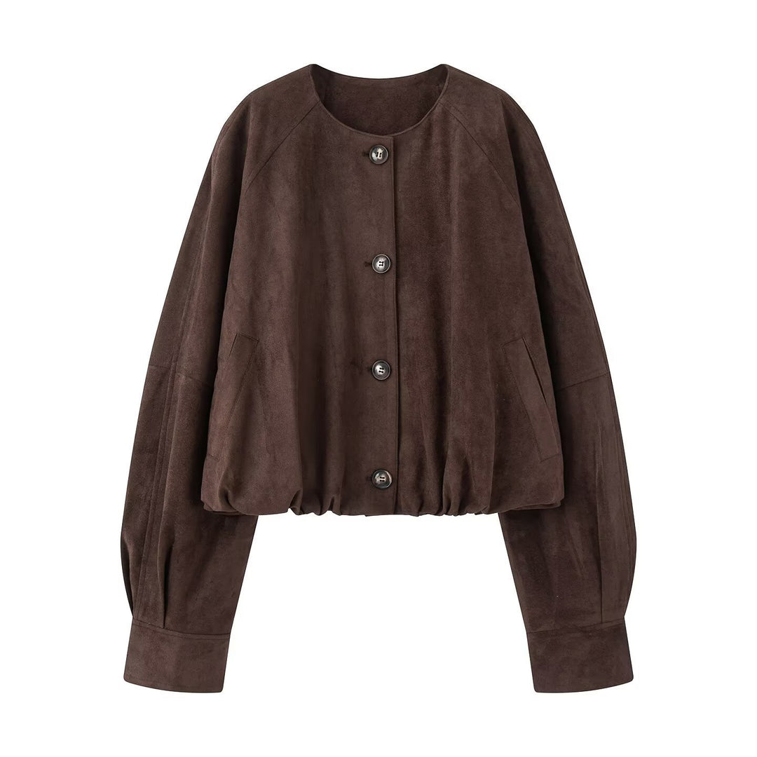 Damen elegante und lockere Blusenjacke aus Kunstleder EB