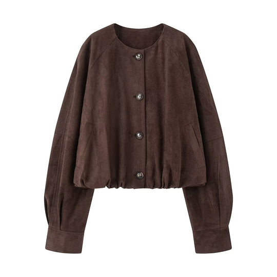 Damen elegante und lockere Blusenjacke aus Kunstleder EB