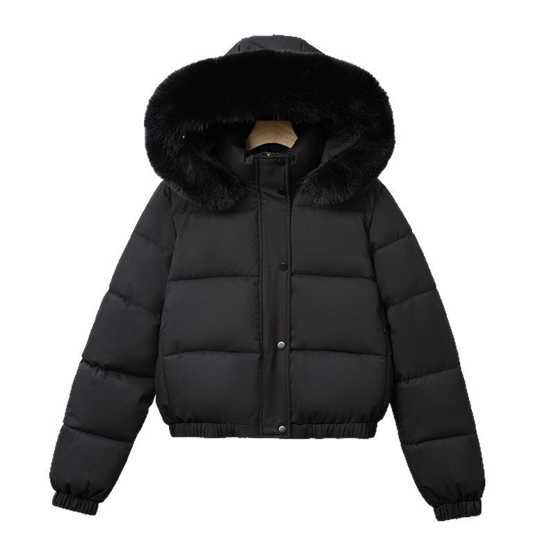 Damen nan kurz geschnittener Thermo-Blouson mit voluminöser Kapuzenblende und elastischem Saum EB
