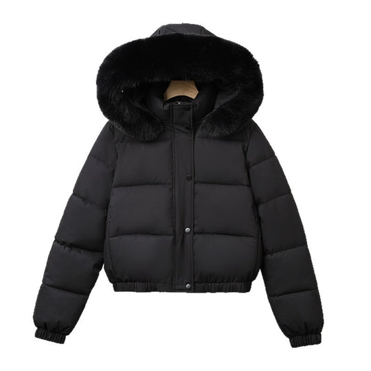 Damen nan kurz geschnittener Thermo-Blouson mit voluminöser Kapuzenblende und elastischem Saum EB