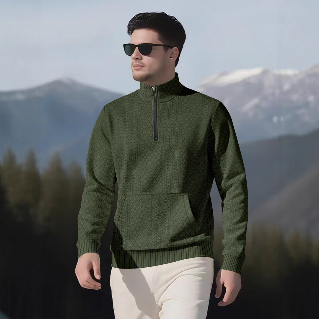 Herren Sweatpullover mit Stehkragen und praktischen Taschen EB