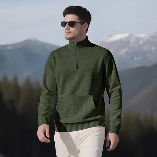 Herren Sweatpullover mit Stehkragen und praktischen Taschen EB