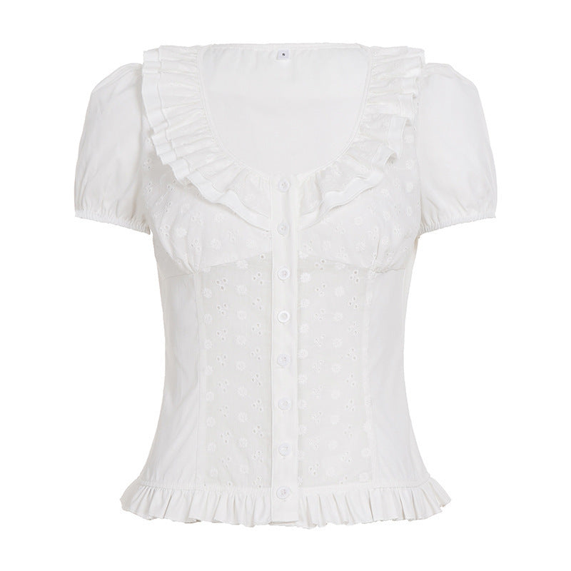 Damen Rüschenshirt mit floralem Design und voluminösen Ärmeln EB