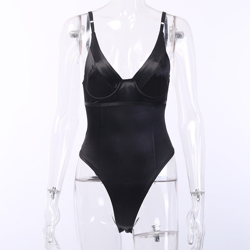 Damen Satin-Bustier-Top mit tiefem V-Ausschnitt und eleganter Passform EB