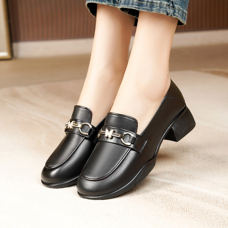 Damen Elegante Mokassins mit modischem Schmuckdetail und bequemem Blockabsatz EB