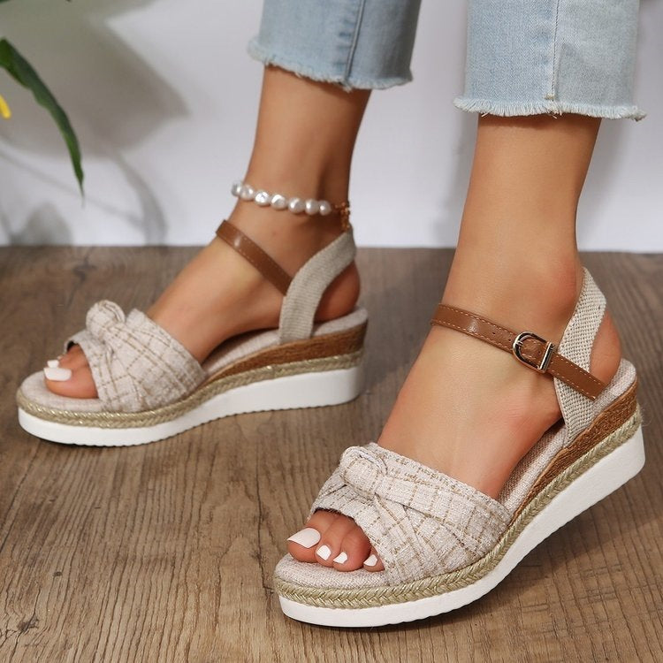 Damen Wedge-Sandaletten mit dekorativer Schleife EB