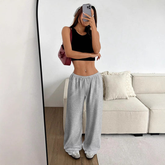Damen lässiges Cropped-Oberteil und weite Hose Set EB