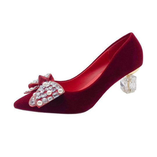 Damen elegante High Heel Pumps mit funkelndem Schleifenakzent EB