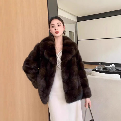 Damen luxuriöse und warme Kunstpelzjacke EB