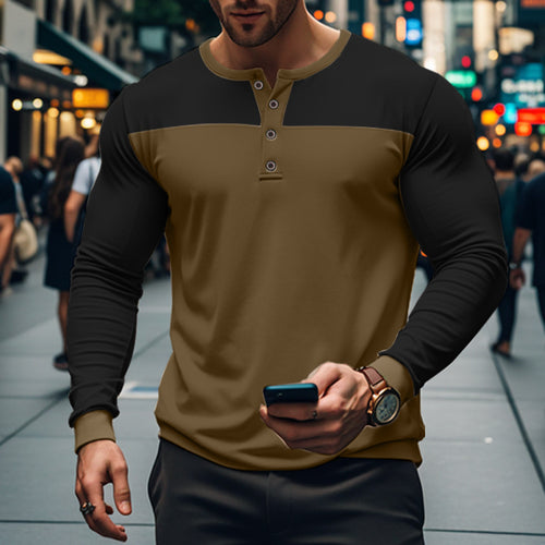 Herren modisches Langarmshirt mit Knopfleiste und strukturiertem Oberteil EB