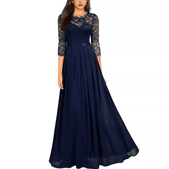 Damen Elegantes Maxikleid mit spitzen Ärmeln und feiner Chiffon-Optik EB