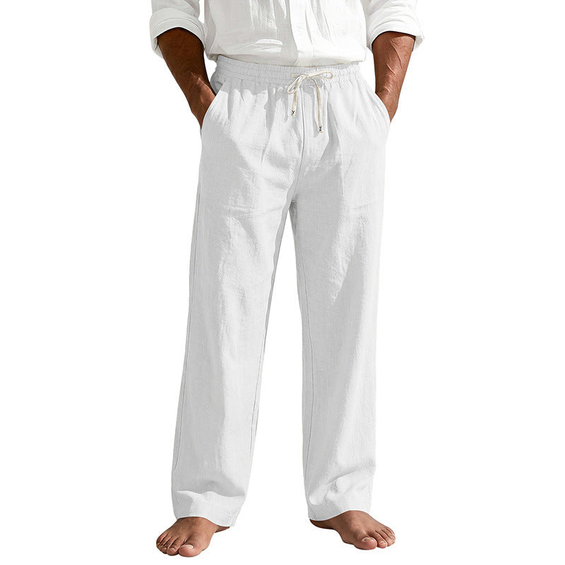 Herren Leinenoptik Relaxhose mit elastischem Bund, Tunnelzug und Seitentaschen EB