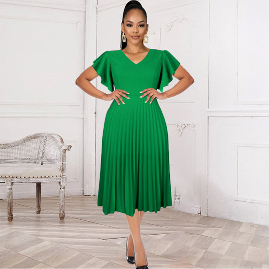 Damen Midikleid mit voluminösen Rüschensäumen und eleganter Faltenlegung EB