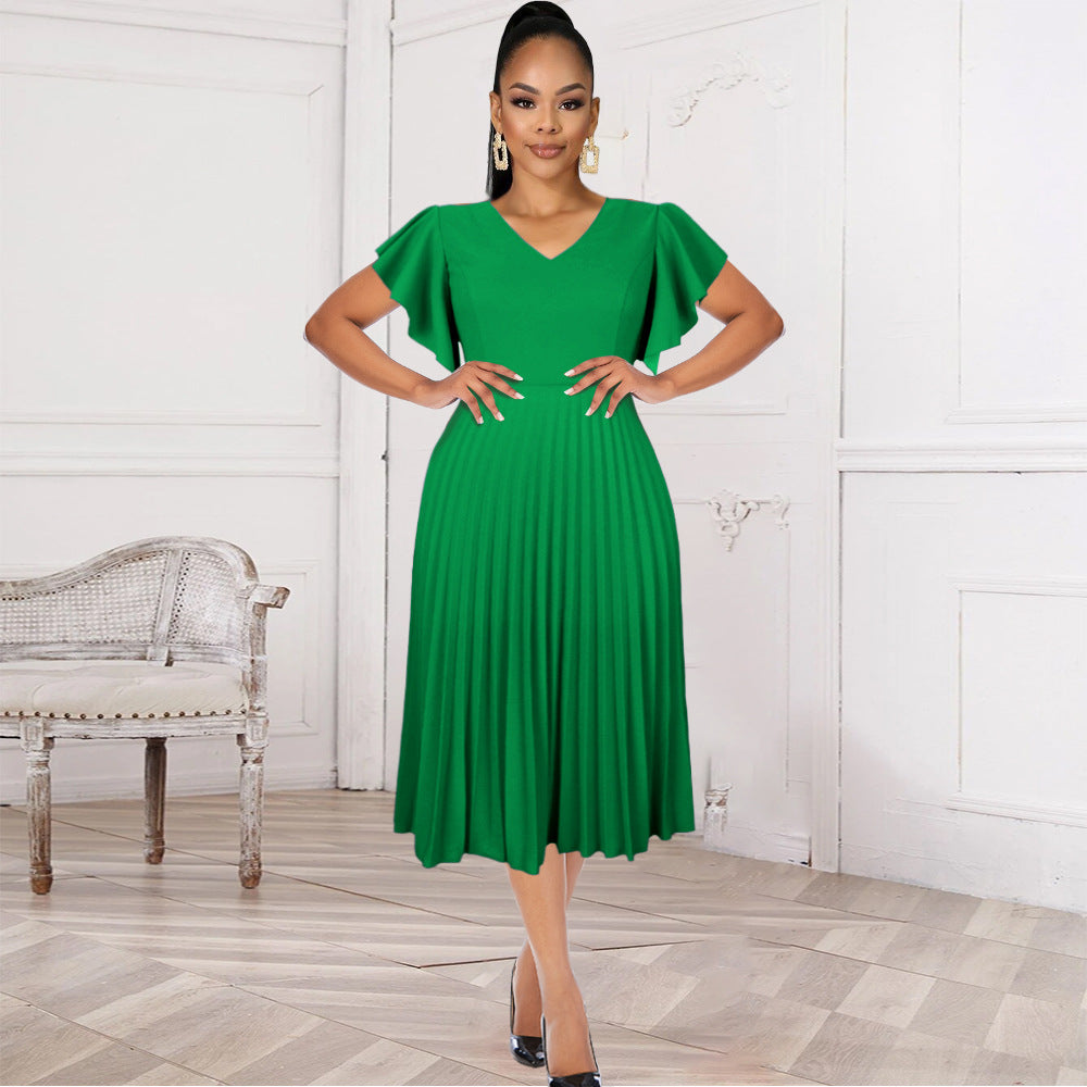 Damen Plisseekleid mit voluminösen Flügelärmeln EB