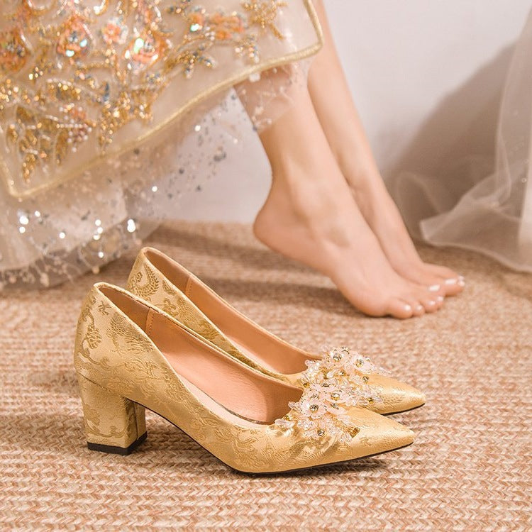 Damen elegante Stiletto-Pumps mit floraler Strass-Applikation EB