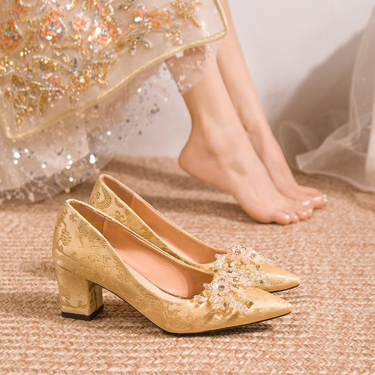 Damen elegante Stiletto-Pumps mit floraler Strass-Applikation EB