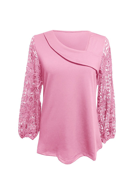 Damen Bluse mit modernen Spitzenärmel und elegantem V-Ausschnitt Heidi-Mode