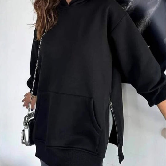 Damen Oversized Kapuzenpullover mit seitlichen Reißverschlüssen und universeller Passform EB